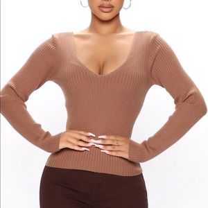 Fashion Nova Brown Ribbed Sweater Top - Small